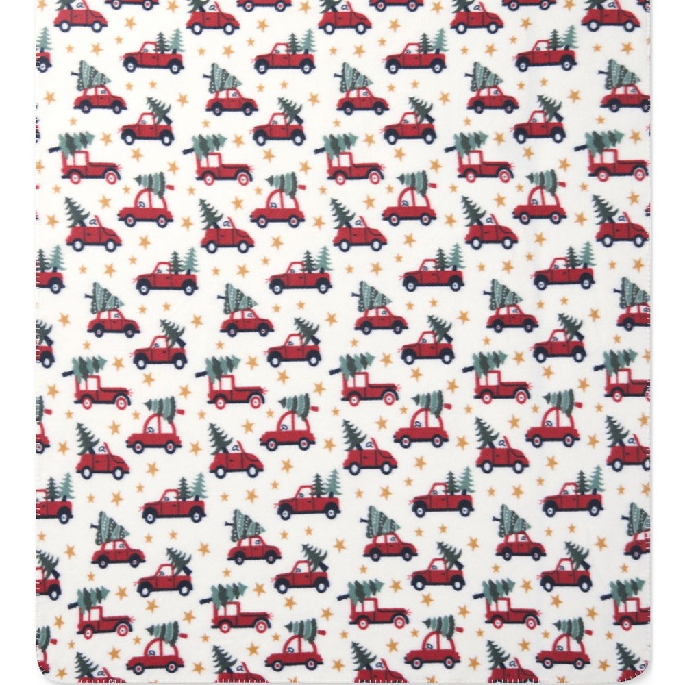 Festive Red Holiday Blanket with Christmas Tree Design